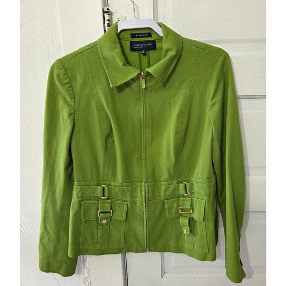 Jones New York Signature Stretch Lime Green Zip Up Jacket Womans Size Medium - Picture 2 of 7